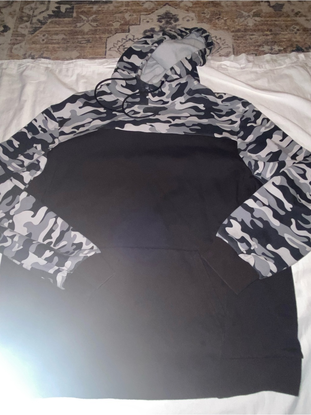 Athletic Works Black Hoodie with Gray Camo Trim - Picture 2 of 9